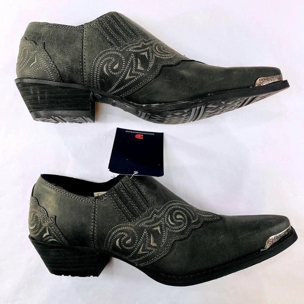 NEW Durango Crush Ankle Boots Womens 8.5 Gray Leather Western Metal Toe Bootie‎